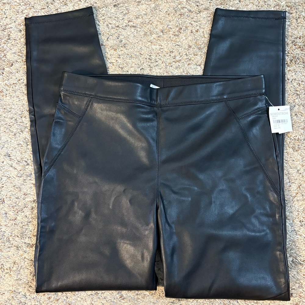 Free People Faux Leather Black Leggings Size 30 NWT